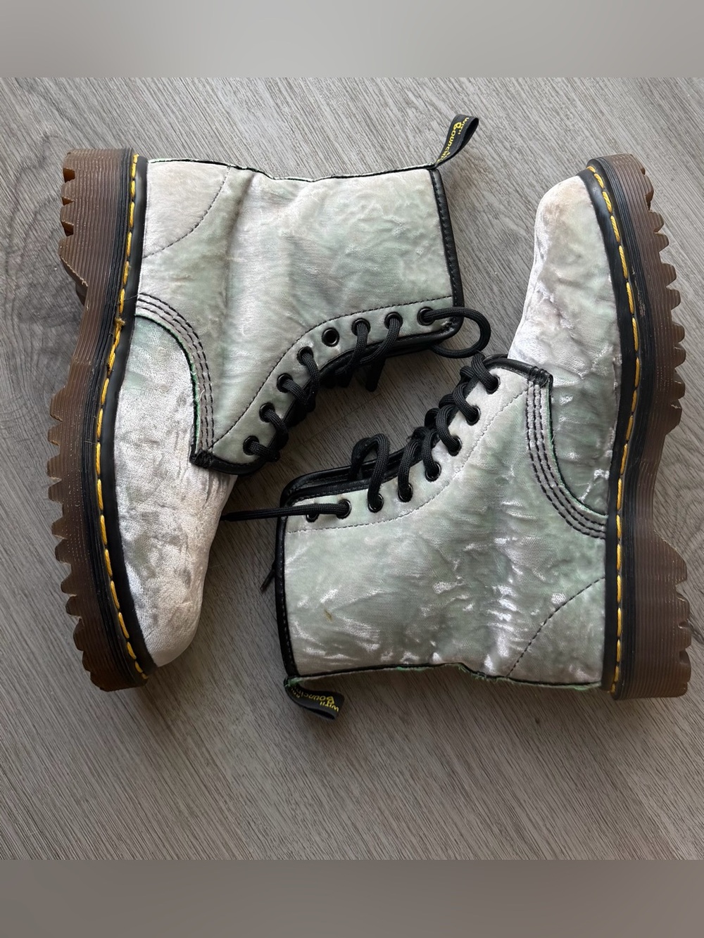 Vintage Doc Martens Docs 1460 Women's Green Velvet Boots Made In England UK4 US6